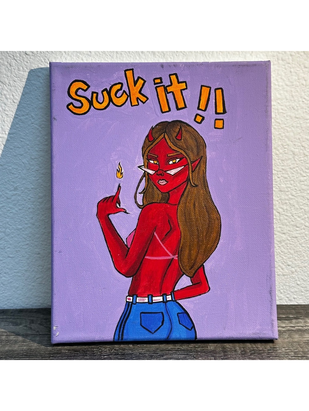 Original “Suck It!!” Devil Girl Hand Painted Canvas Art